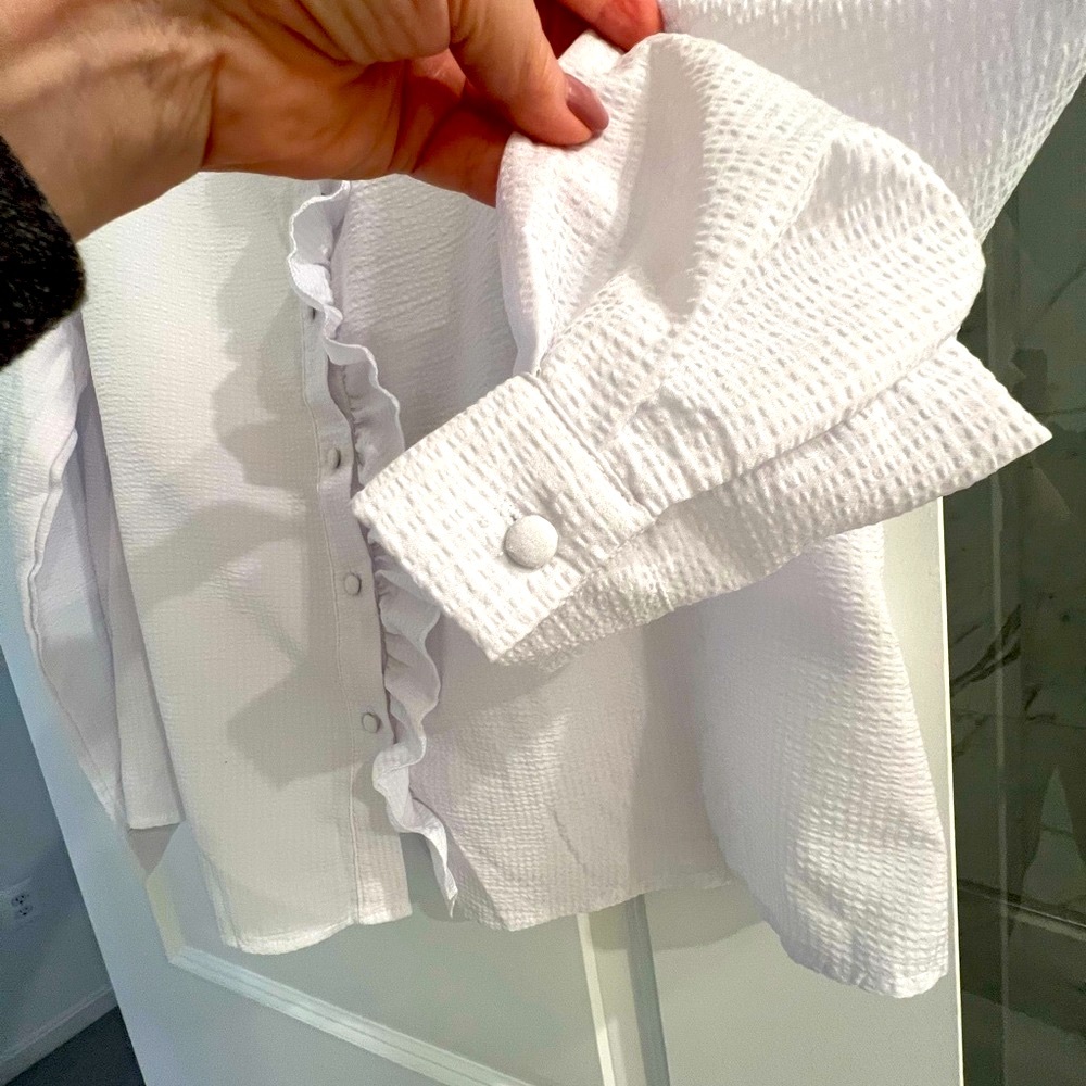 White Ruffled Button-Up Blouse - Picture 7 of 10